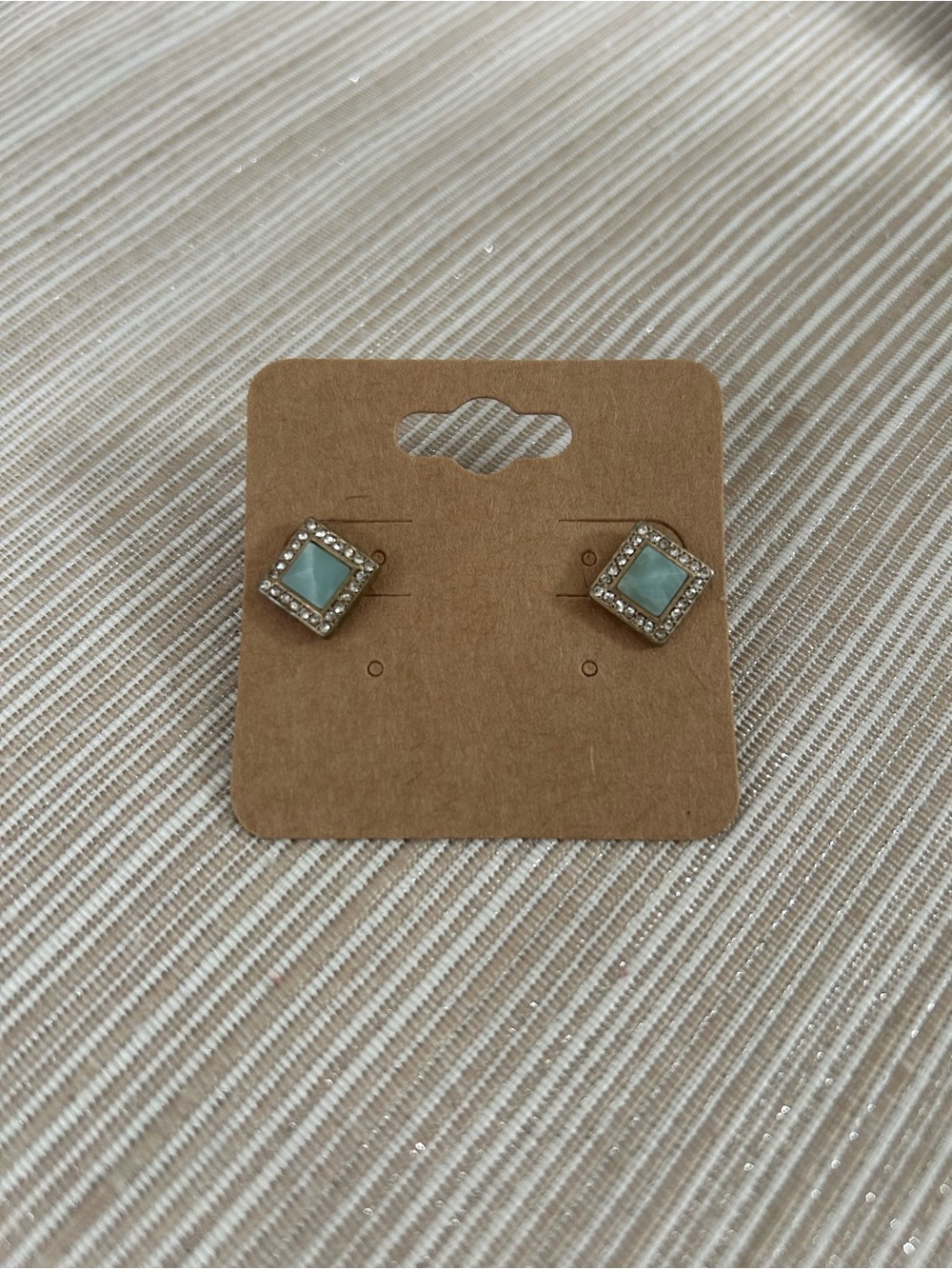 Square Aqua Crystal-Edge Stud Earrings - Unbranded